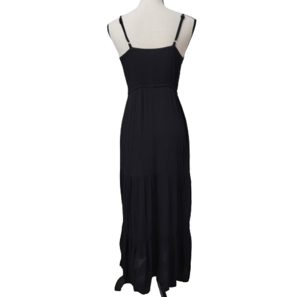Fourteenth Place Size S Black Crepe Maxi Halter Dress w/ Pink Embroidered Floral - Picture 4 of 13